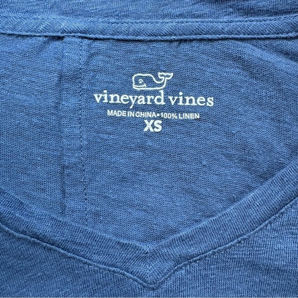 VINEYARD VINES Relaxed Fit Linen Short Sleeve Tee V-Neck Blue Size XS - Picture 3 of 7